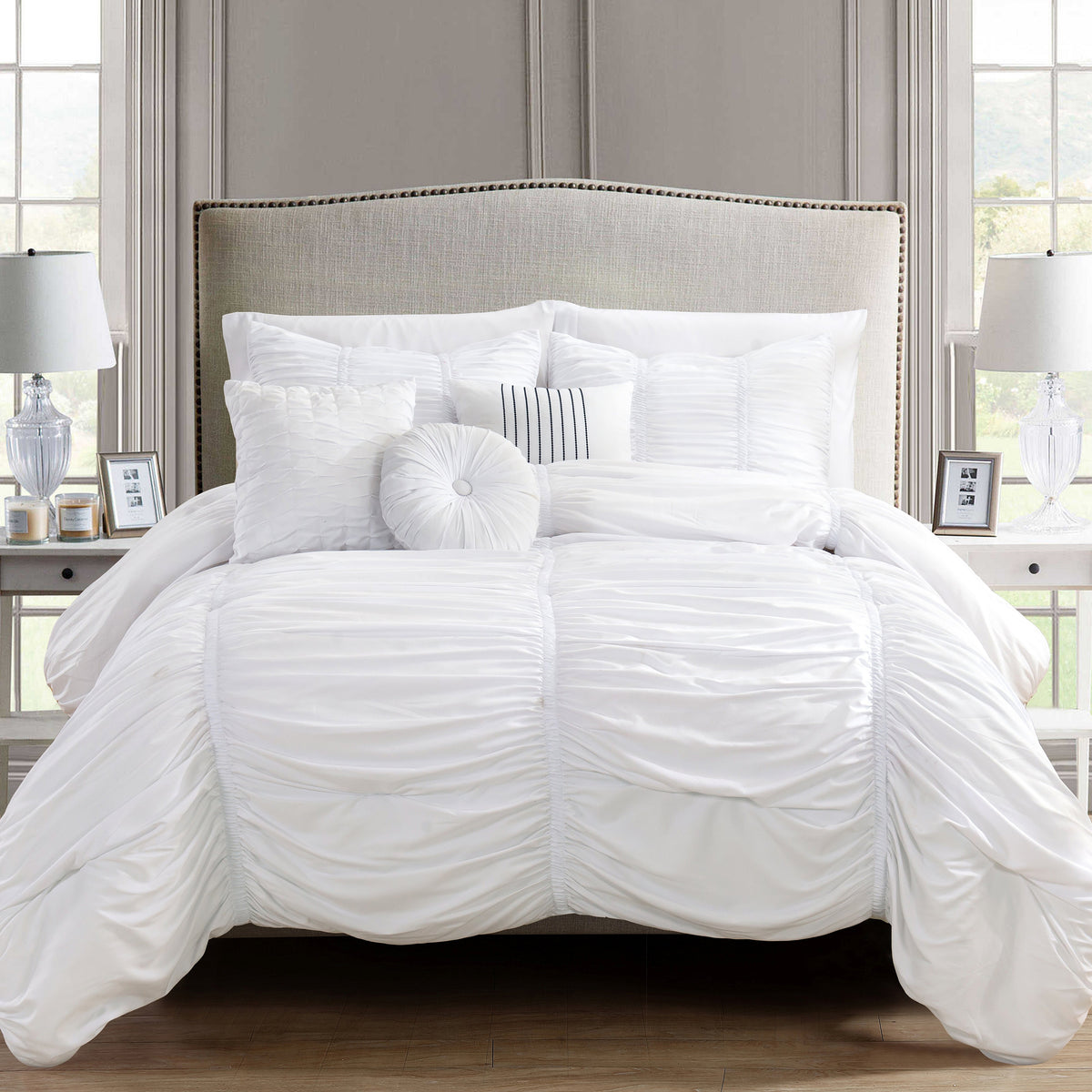 Elegant Comfort 10-Piece Pleated Comforter Set - Includes 4-Piece Sheet Set with Double Sided Storage Pockets