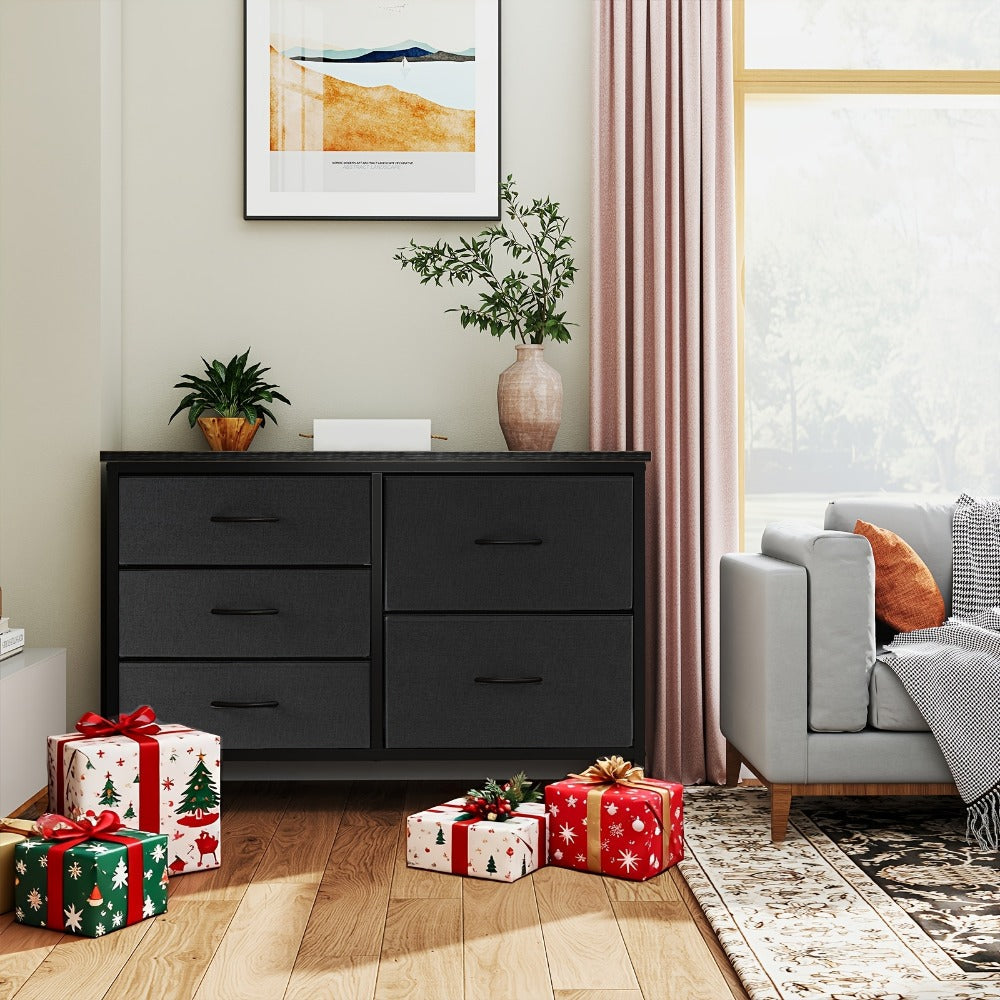 Dresser Wide Fabric Storage Chest with Five, Seven or Nine Drawers, Metal Frame and Finish Options