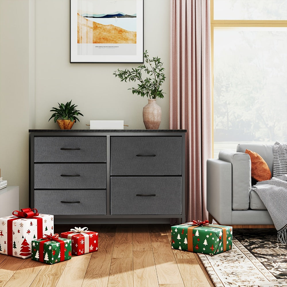 Dresser Wide Fabric Storage Chest with Five, Seven or Nine Drawers, Metal Frame and Finish Options