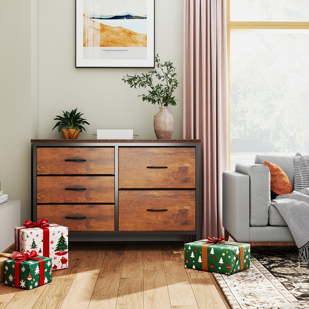Dresser Wide Fabric Storage Chest with Five, Seven or Nine Drawers, Metal Frame and Finish Options