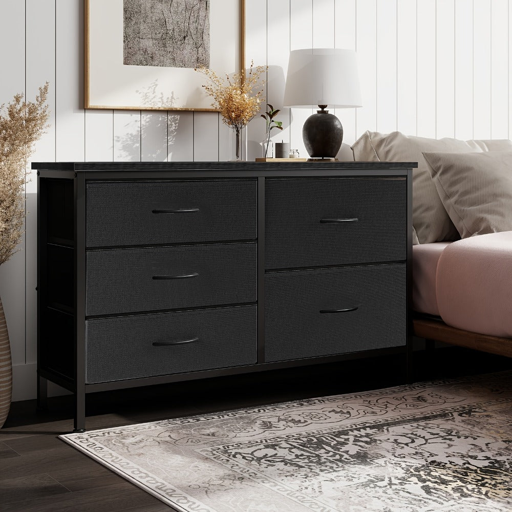 Dresser Wide Fabric Storage Chest with Five, Seven or Nine Drawers, Metal Frame and Finish Options