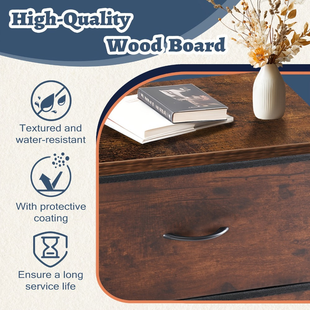 Dresser Wide Fabric Storage Chest with Five, Seven or Nine Drawers, Metal Frame and Finish Options