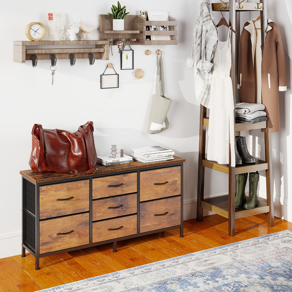 Dresser Wide Fabric Storage Chest with Five, Seven or Nine Drawers, Metal Frame and Finish Options