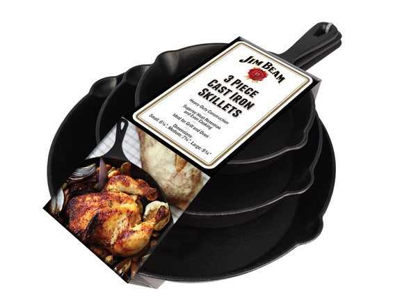 Jim Beam Cast Iron 3 Piece Skillet Set
