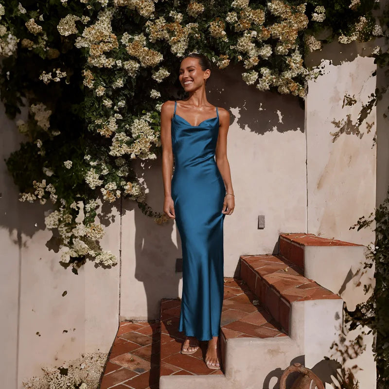 Women’s Cowl Neck Maxi Wedding Guest Dress