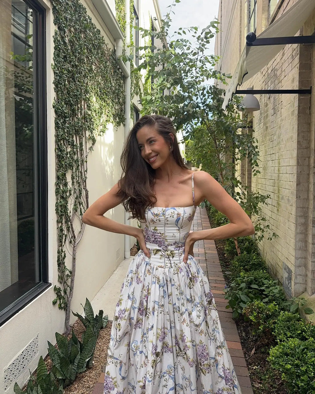 Women’s Floral Corset Midi Prom Dress