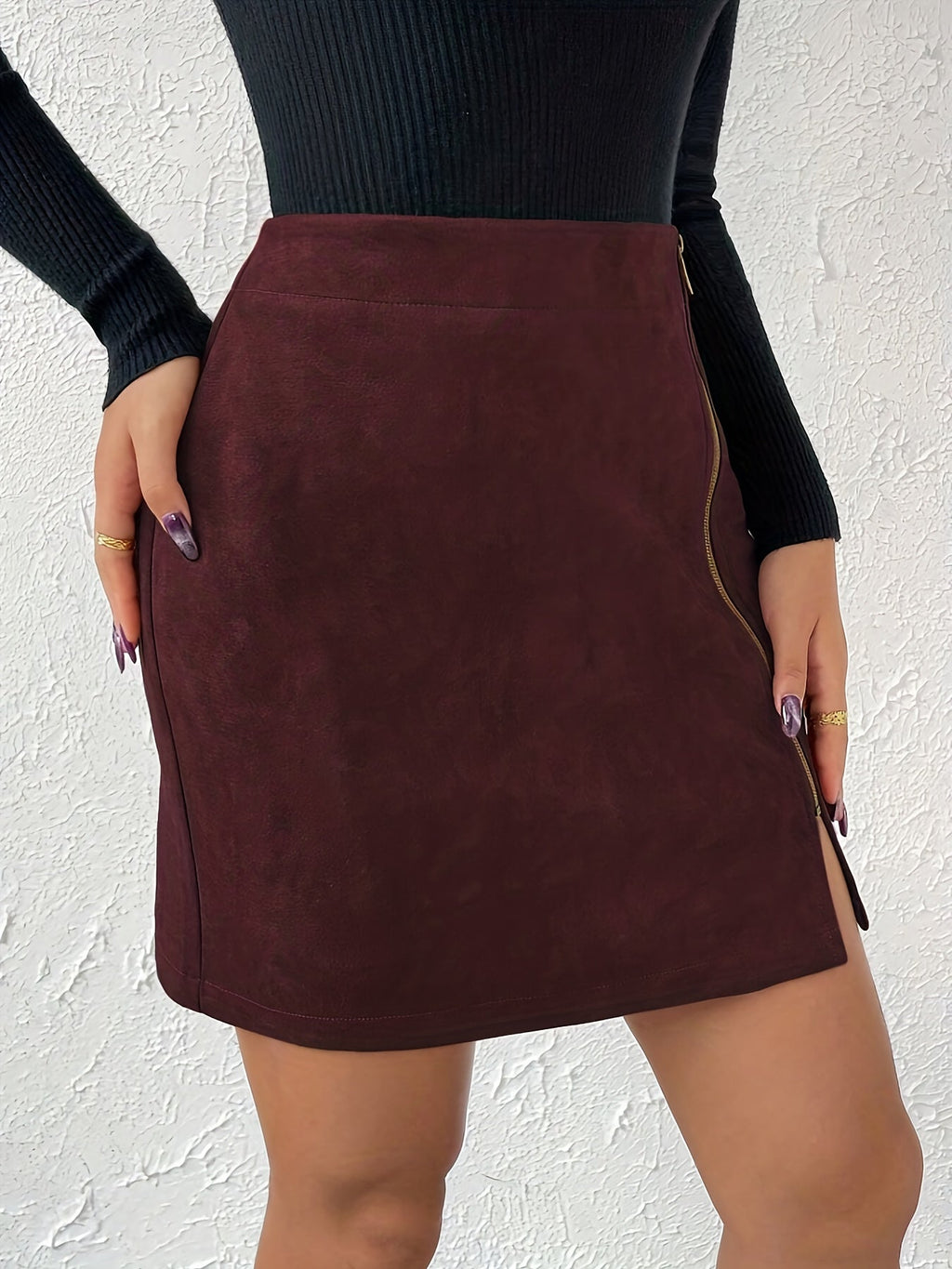 Women’s High Waisted Side Zip Mini Skirt