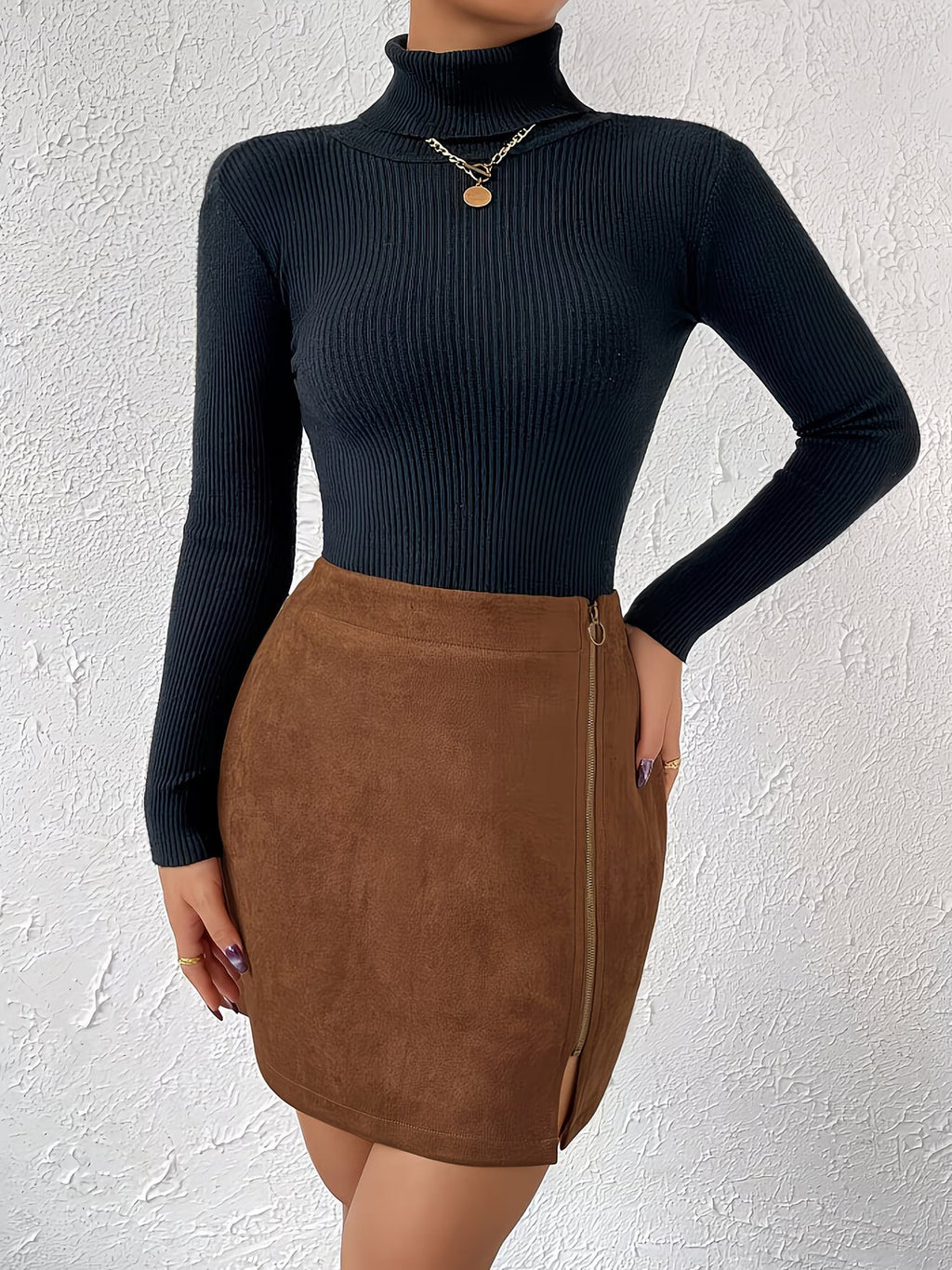 Women’s High Waisted Side Zip Mini Skirt