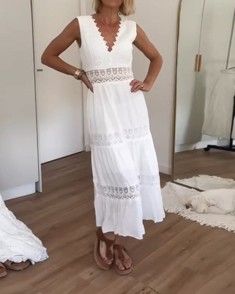 Women’s Lace V-Neck Maxi Wedding Guest Dress