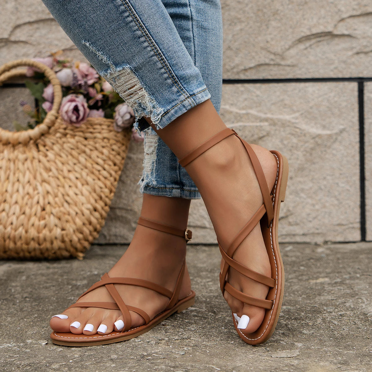 Women’s Open-Toe Ankle Strap Flat Sandals