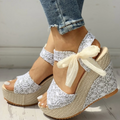 Damen-Espadrilles mit Keilabsatz und offener Zehenpartie