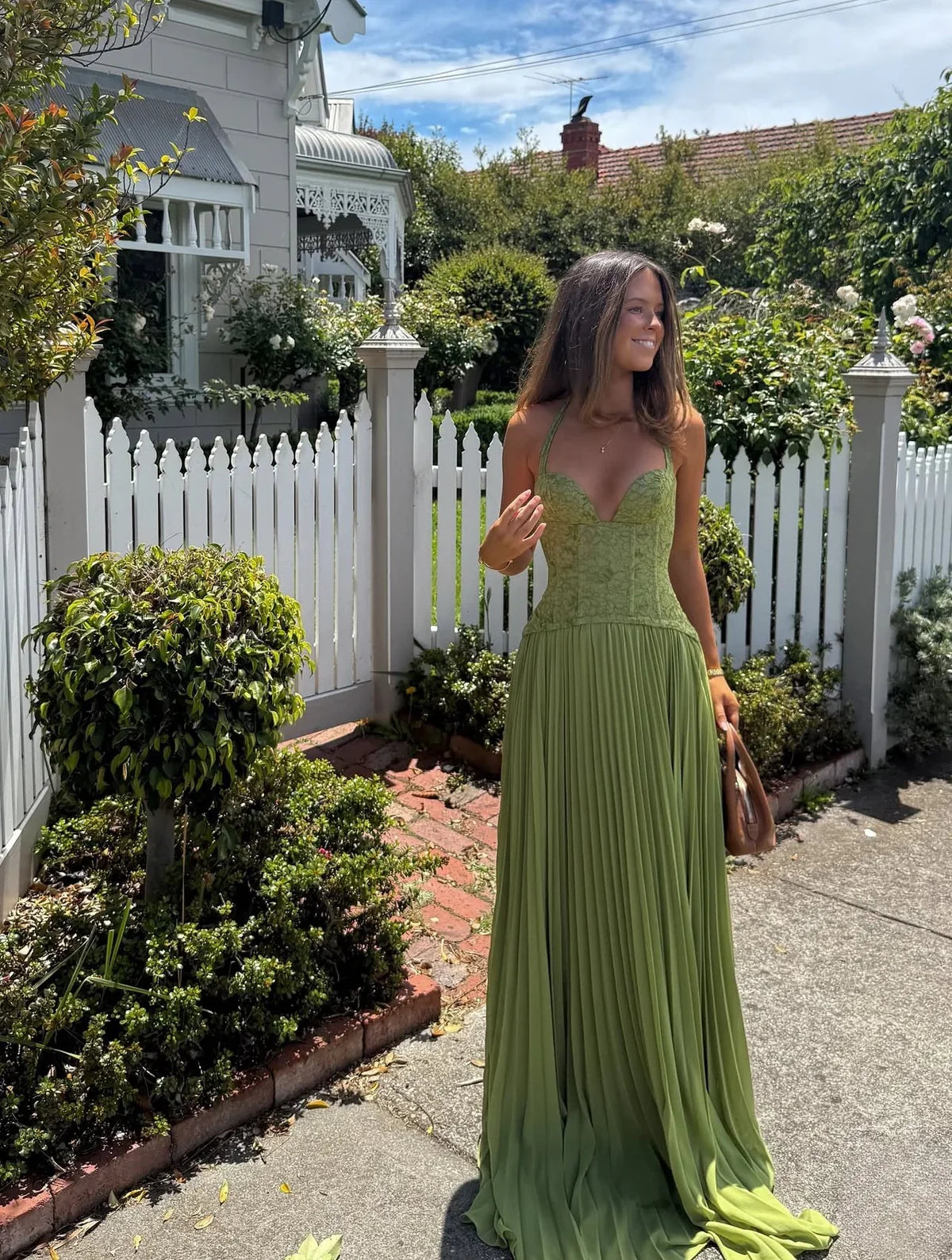 Women’s Pleated Corset Maxi Wedding Guest Dress