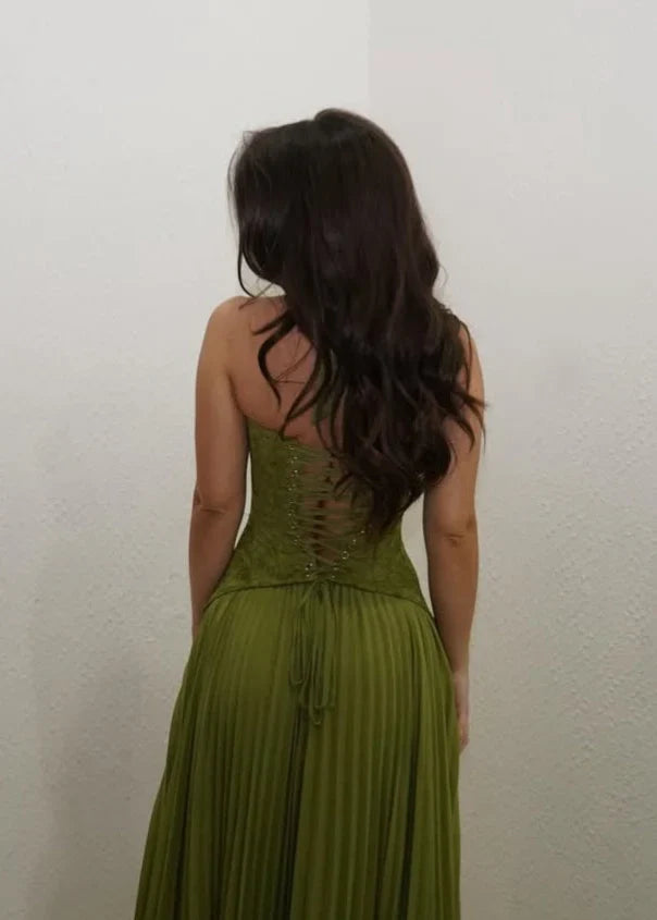 Women’s Pleated Corset Maxi Wedding Guest Dress