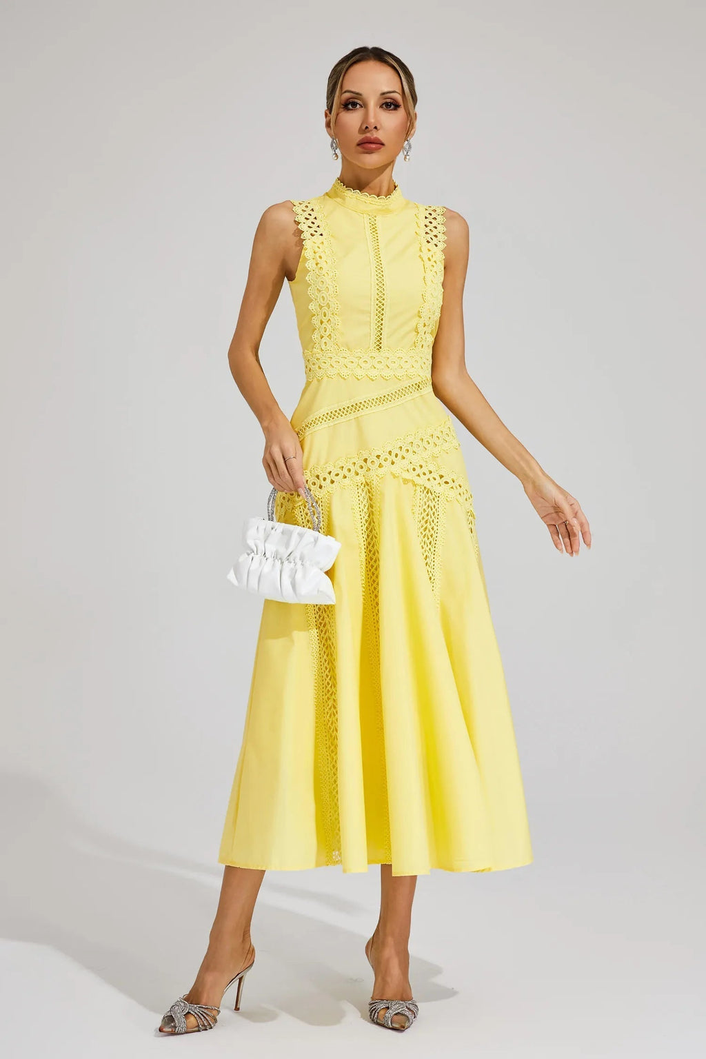 Women’s Sleeveless Lace Panel Midi Dress