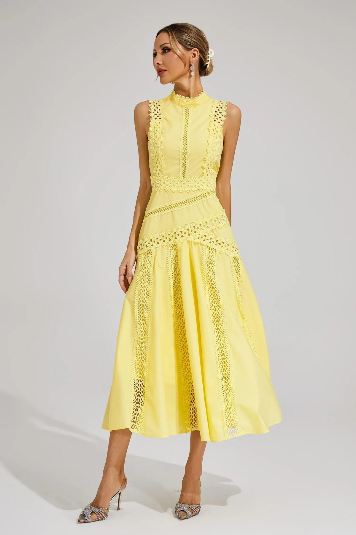 Women’s Sleeveless Lace Panel Midi Dress
