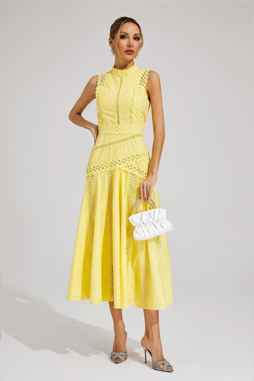 Women’s Sleeveless Lace Panel Midi Dress