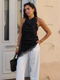 Women’s Sleeveless Lace Trim Halter Top