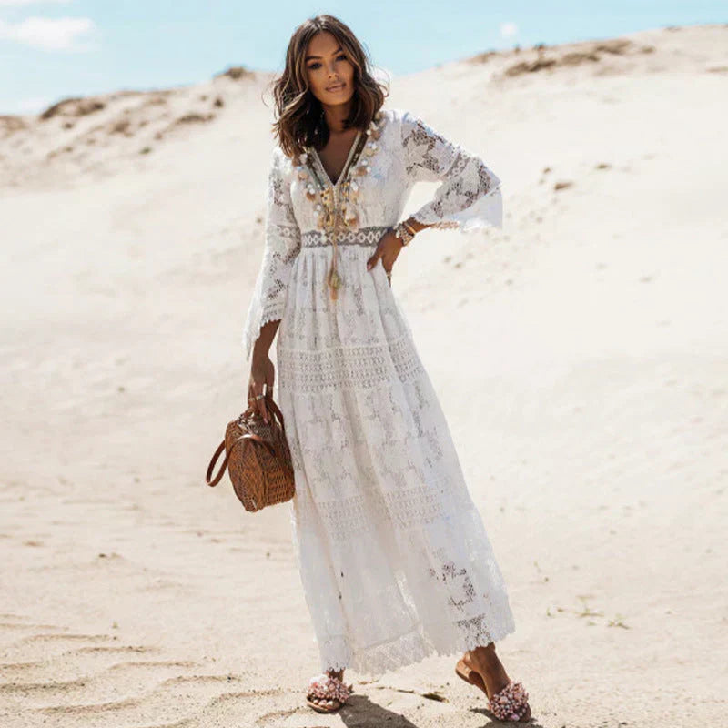 Women’s Boho Lace Long Sleeve Maxi Dress