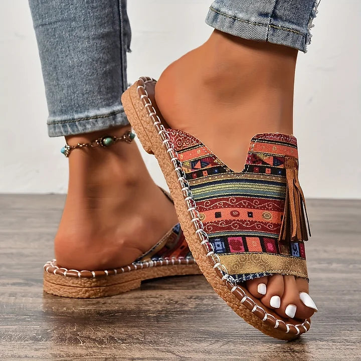Women’s Boho Tassel Open Toe Slide Sandals