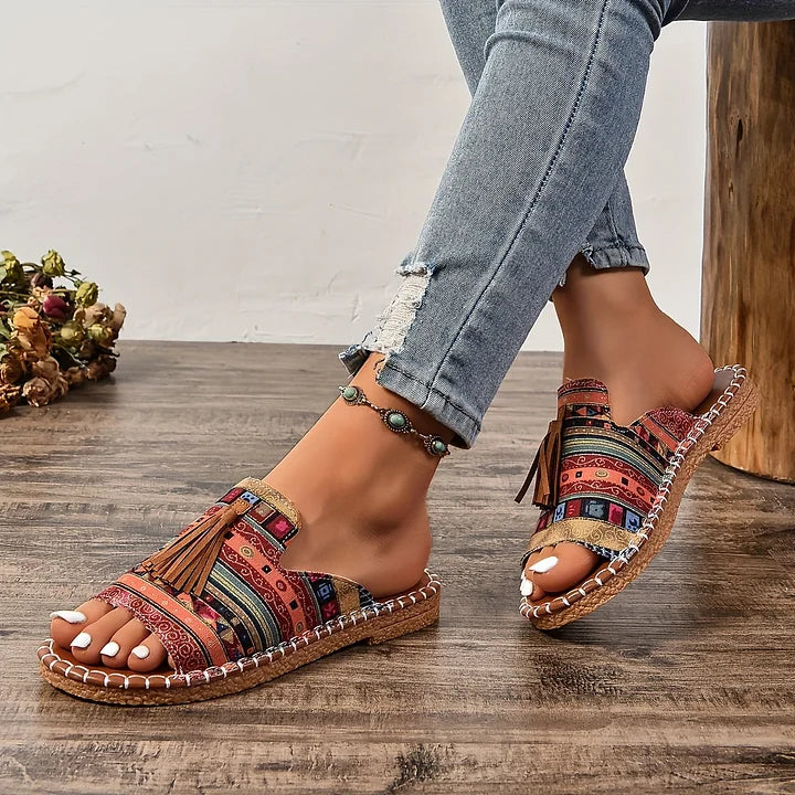 Women’s Boho Tassel Open Toe Slide Sandals