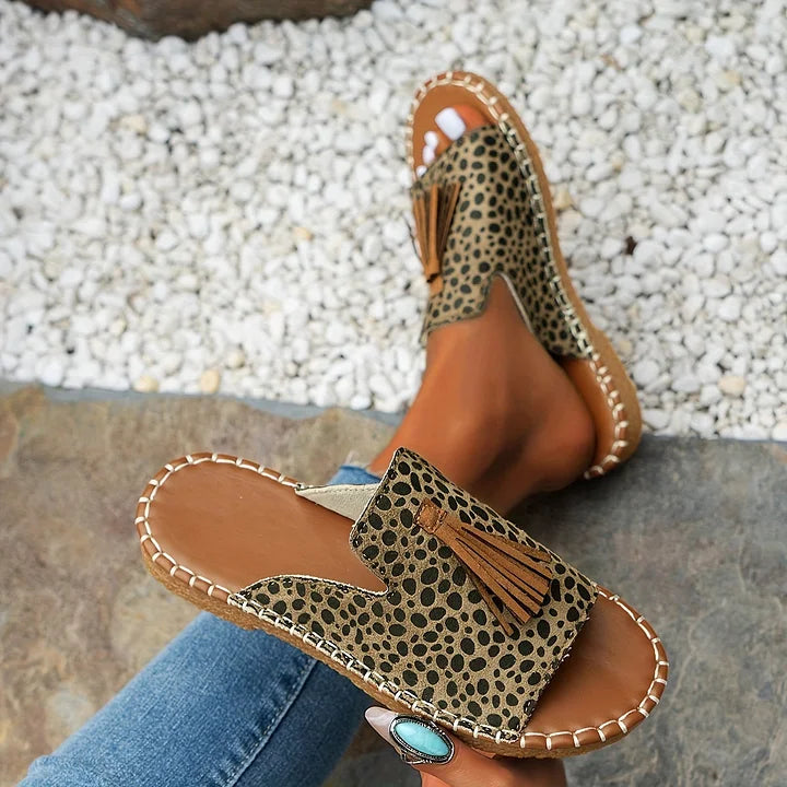 Women’s Boho Tassel Open Toe Slide Sandals