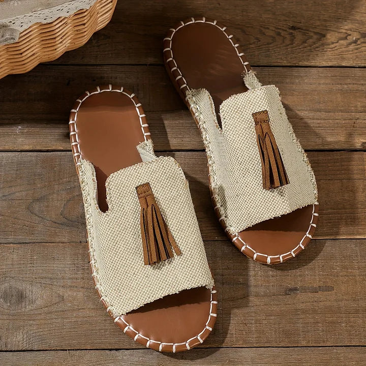 Women’s Boho Tassel Open Toe Slide Sandals