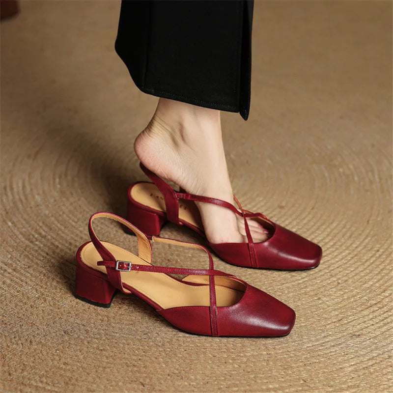 Women’s Closed-Round-Toe Slingback Block Heel Shoes