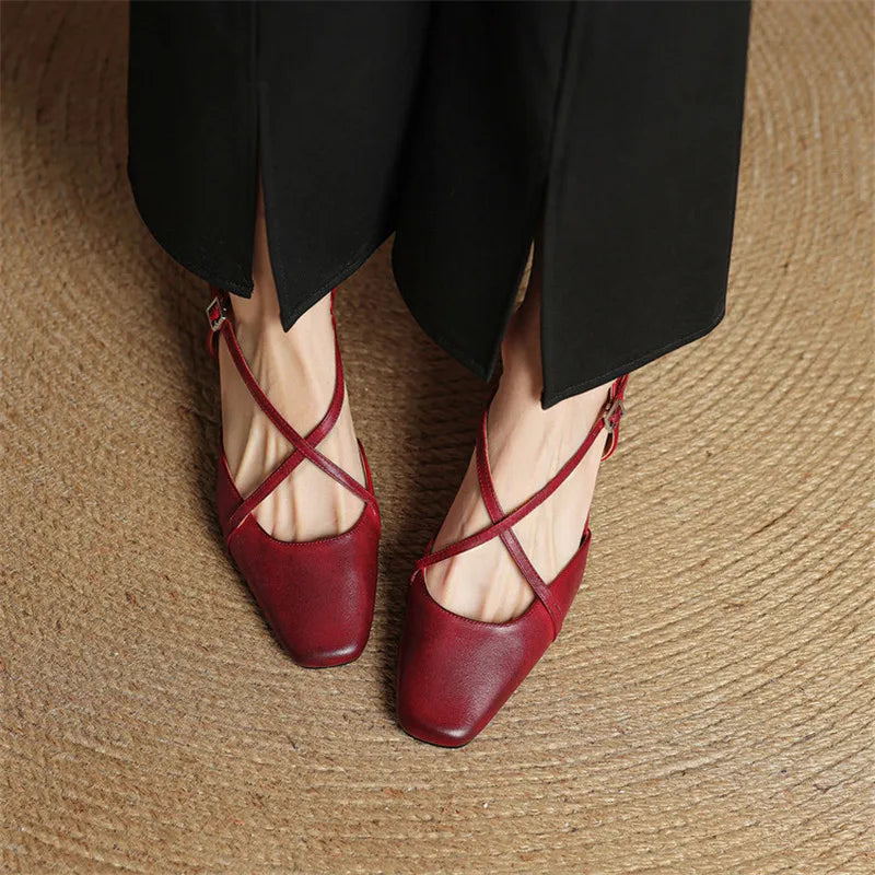 Women’s Closed-Round-Toe Slingback Block Heel Shoes