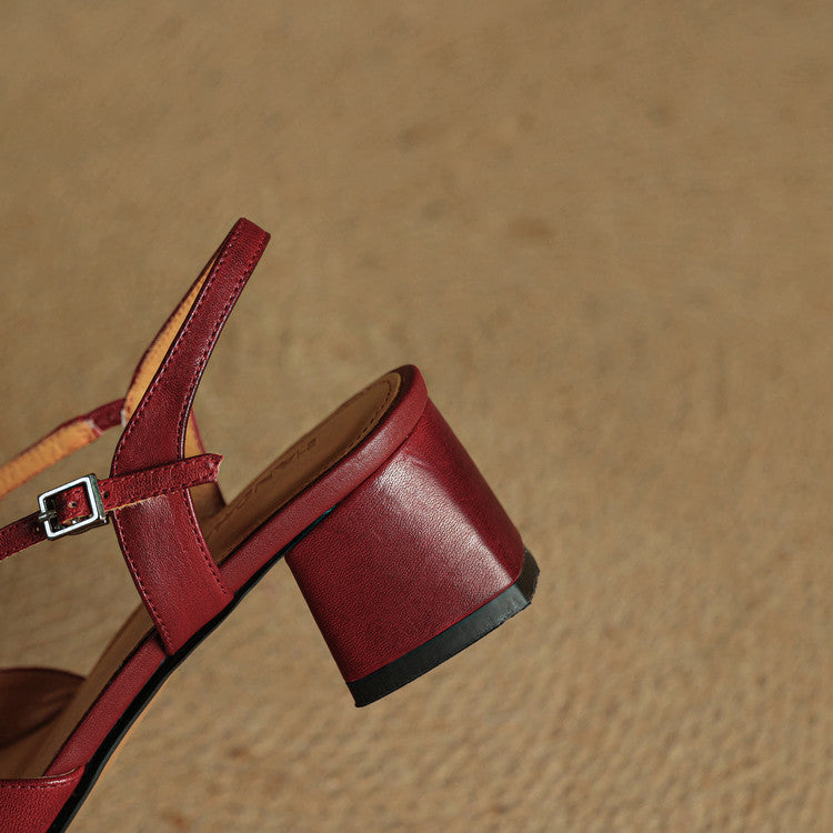 Women’s Closed-Round-Toe Slingback Block Heel Shoes