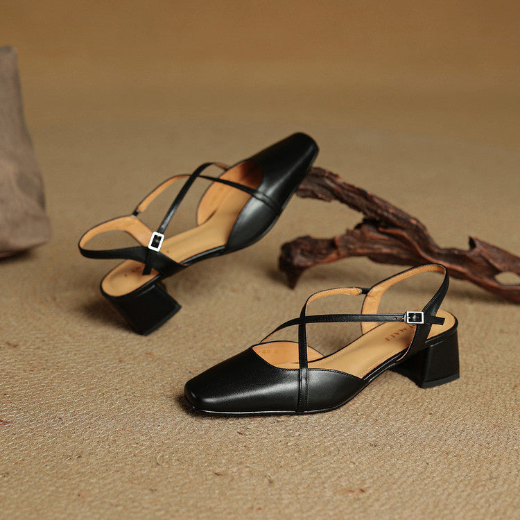 Women’s Closed-Round-Toe Slingback Block Heel Shoes