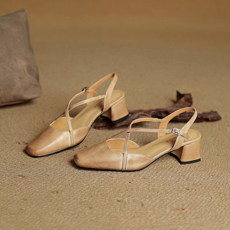 Women’s Closed-Round-Toe Slingback Block Heel Shoes