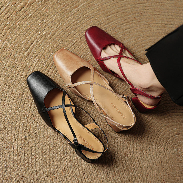 Women’s Closed-Round-Toe Slingback Block Heel Shoes