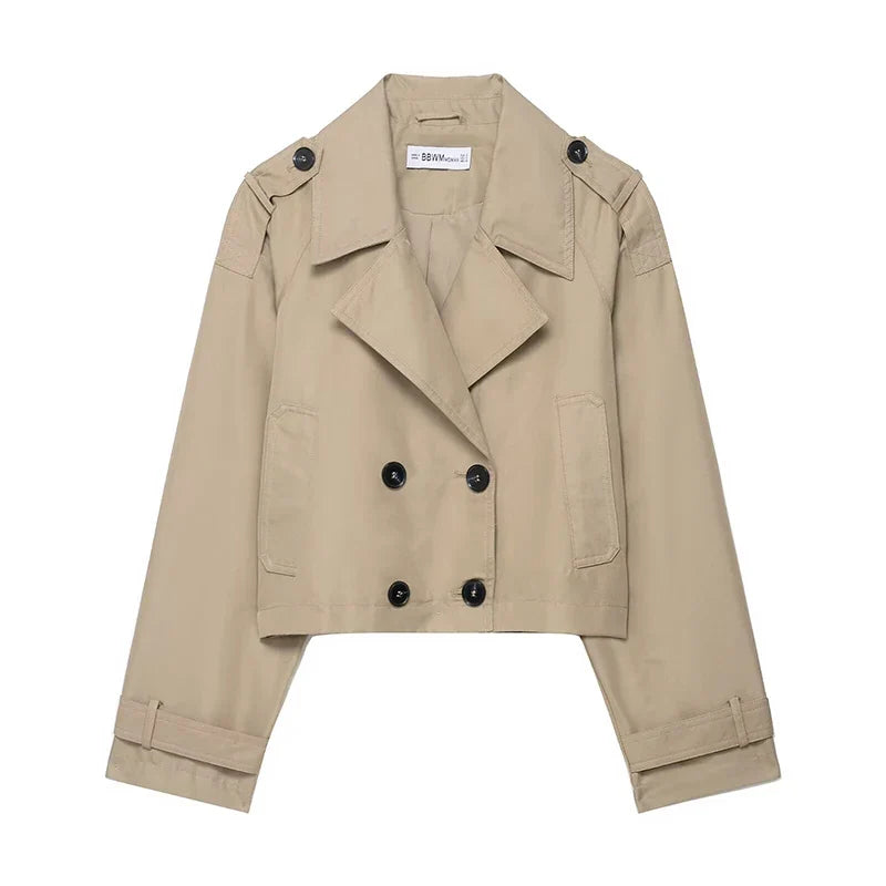 Women’s Double Breasted Cropped Trench Style Jacket
