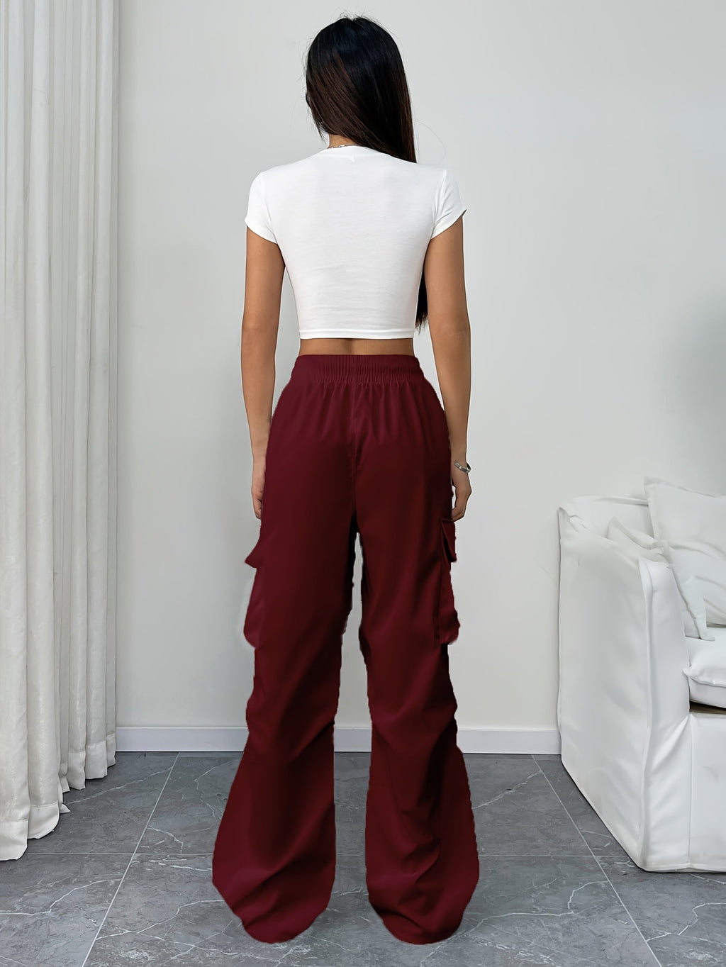 Women’s Drawstring Cargo Pocket Parachute Pants