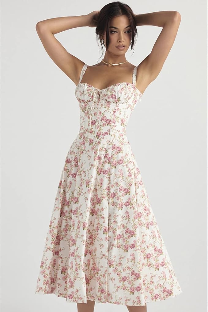 Florales Bustier-Midikleid für Hochzeitsgäste