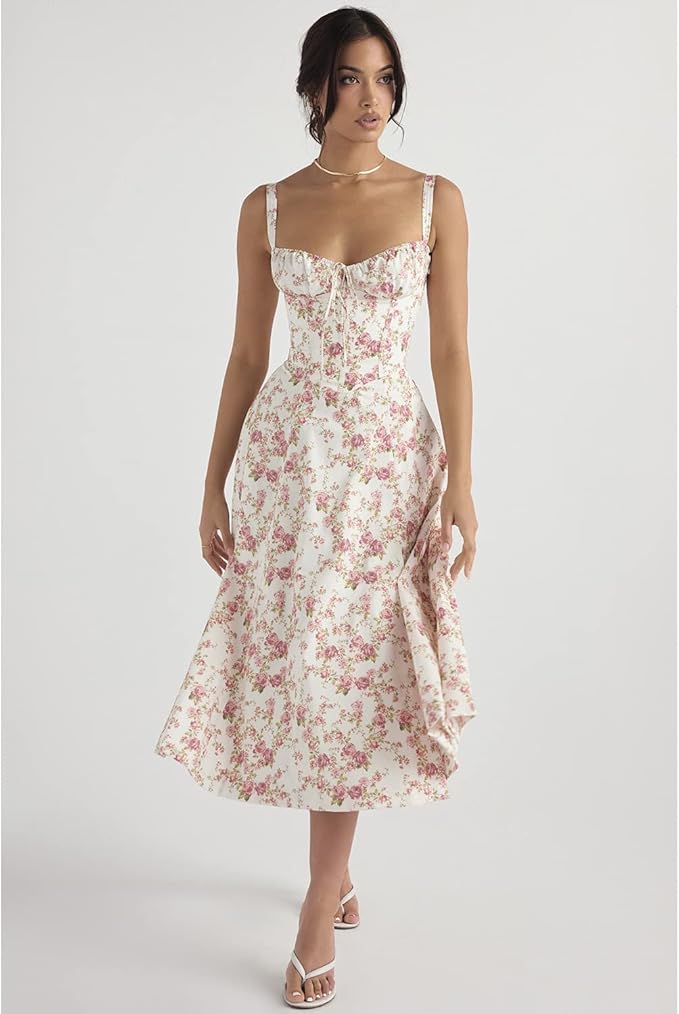 Florales Bustier-Midikleid für Hochzeitsgäste