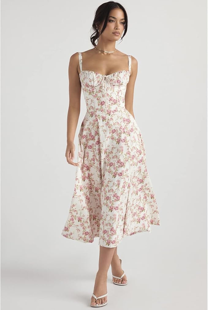 Florales Bustier-Midikleid für Hochzeitsgäste