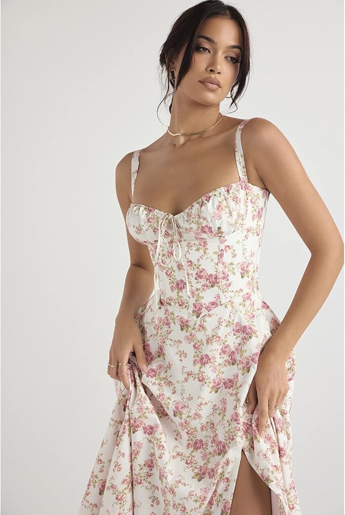 Florales Bustier-Midikleid für Hochzeitsgäste