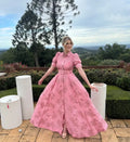 Women’s Floral Short Sleeve Belted Button Front Maxi Wedding Guest Dress