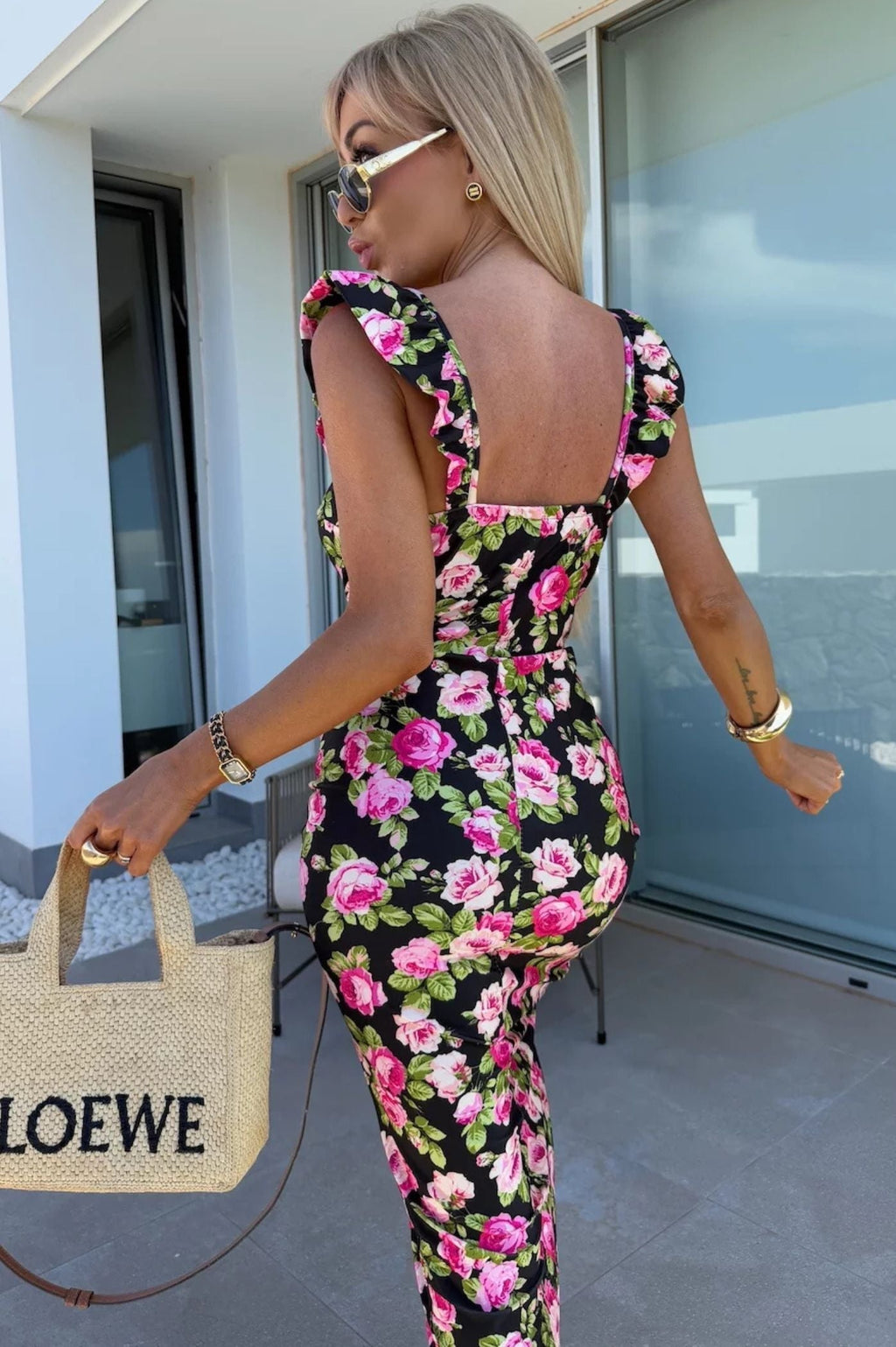 Women’s Floral Side Slit Midi Summer Dress