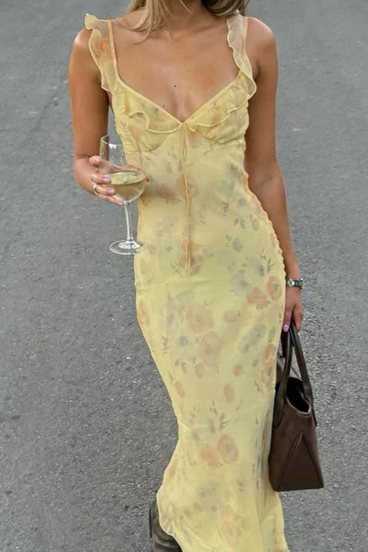 Women’s Floral Spaghetti Strap Slip Maxi Dress