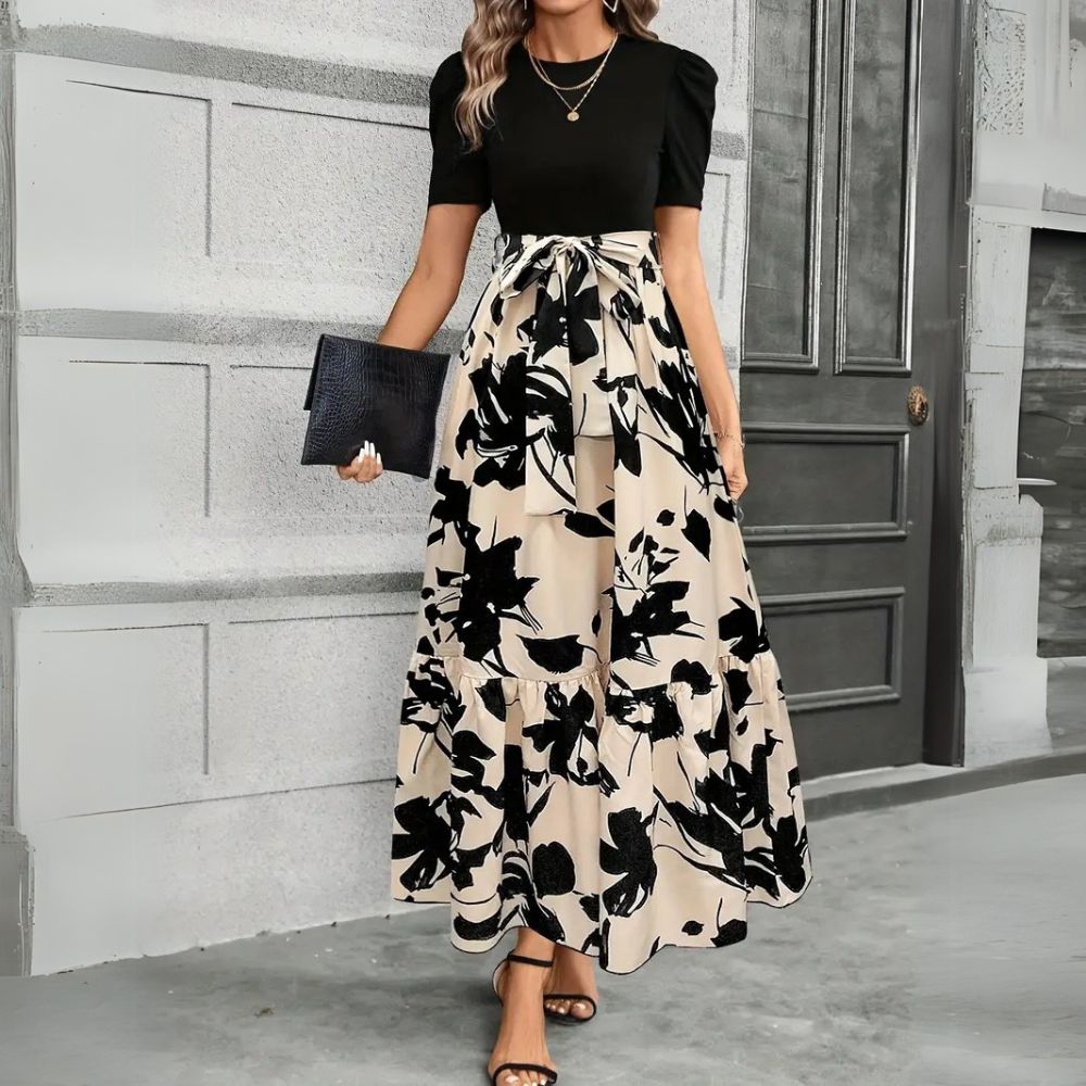 Women’s Floral Tie Waist Maxi Dress