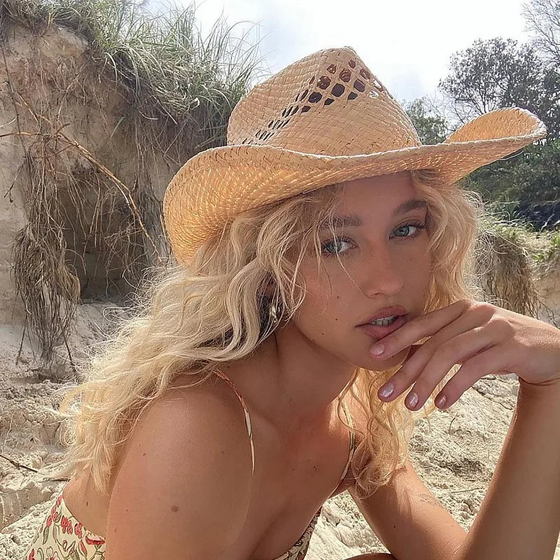 Women’s Hand Woven Raffia Straw Cowboy Hat