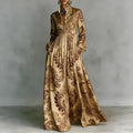 Women's High Waist Printed Long Sleeve Shirt Maxi Dress