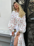 Damen-Maxikleid mit langen Ärmeln und Knopfleiste für den Sommer