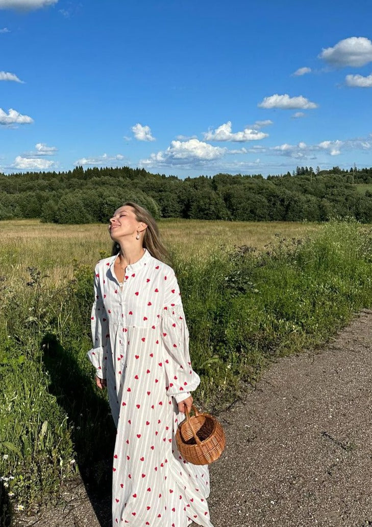 Damen-Maxikleid mit langen Ärmeln und Knopfleiste für den Sommer