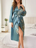 Women’s Long Sleeve Floral Wrap Kimono Robe