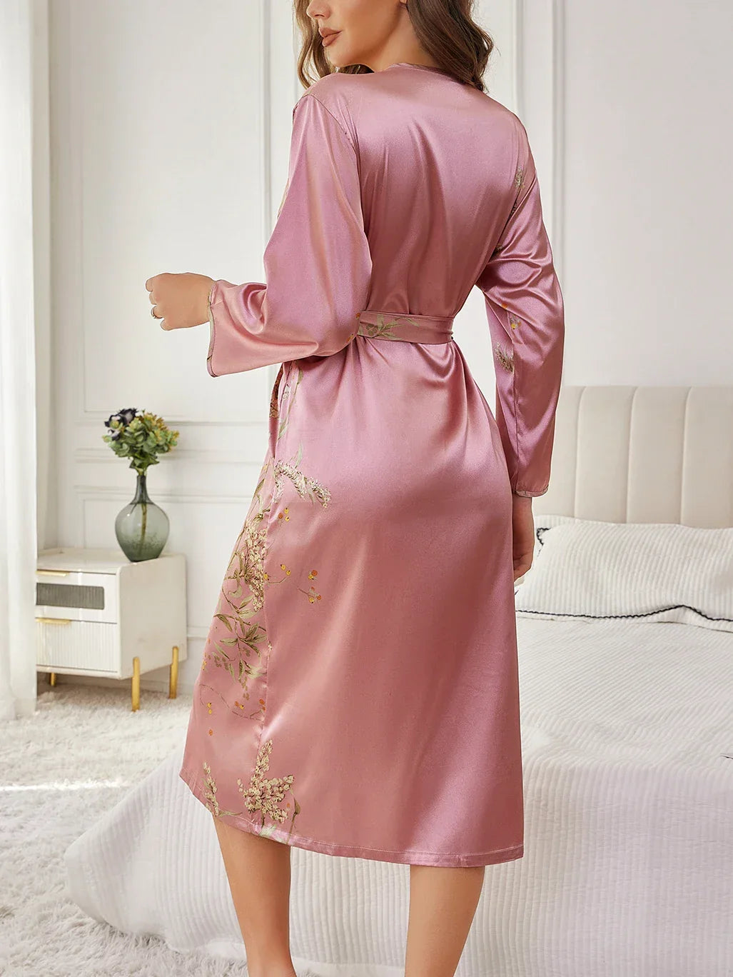 Women’s Long Sleeve Floral Wrap Kimono Robe