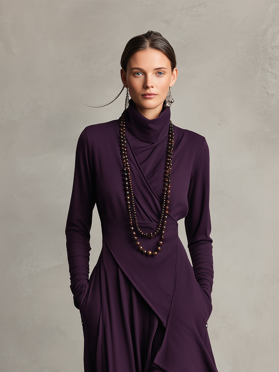 Women’s Long Sleeve Turtleneck Wrap Maxi Dress