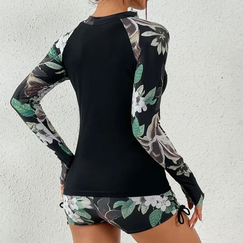 Women’s Long Sleeve Zip Front Two Piece Swimsuit Set